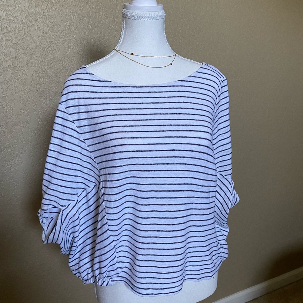 Lovestitch Blue and White Boxy 3/4 Sleeve Blouse